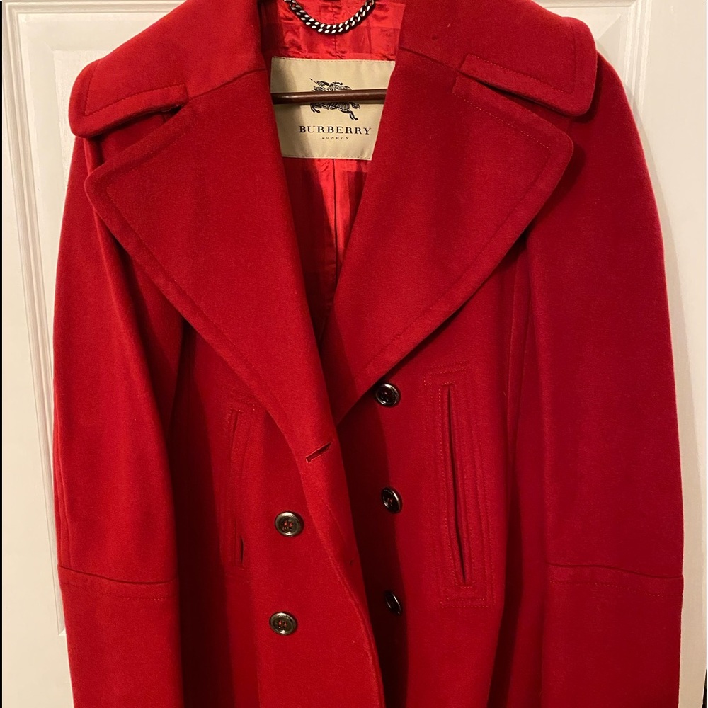 Burberry Red/Cranberry Wool Peacoat